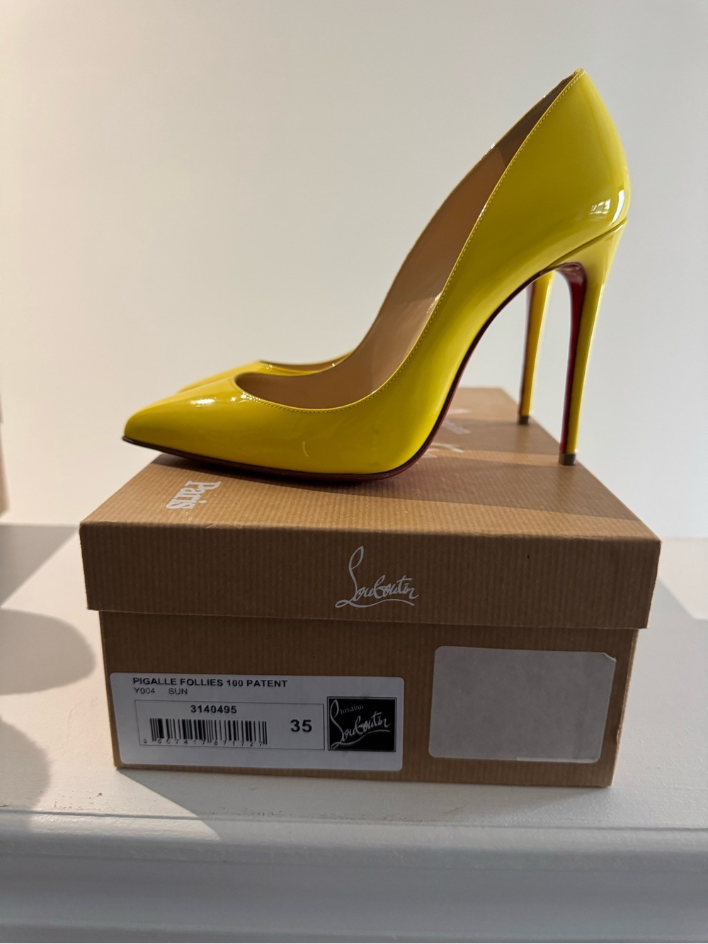 Christian Louboutin Yellow Patent Pointed-Toe Pump with Red Sole